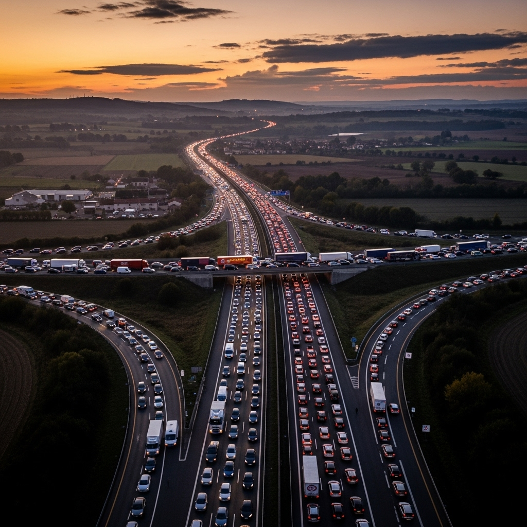 'Block Everything' Protests: Over 300 Arrested in France 4 An aerial view showing the massive traffic jam caused by the 'block everything' protests in France.