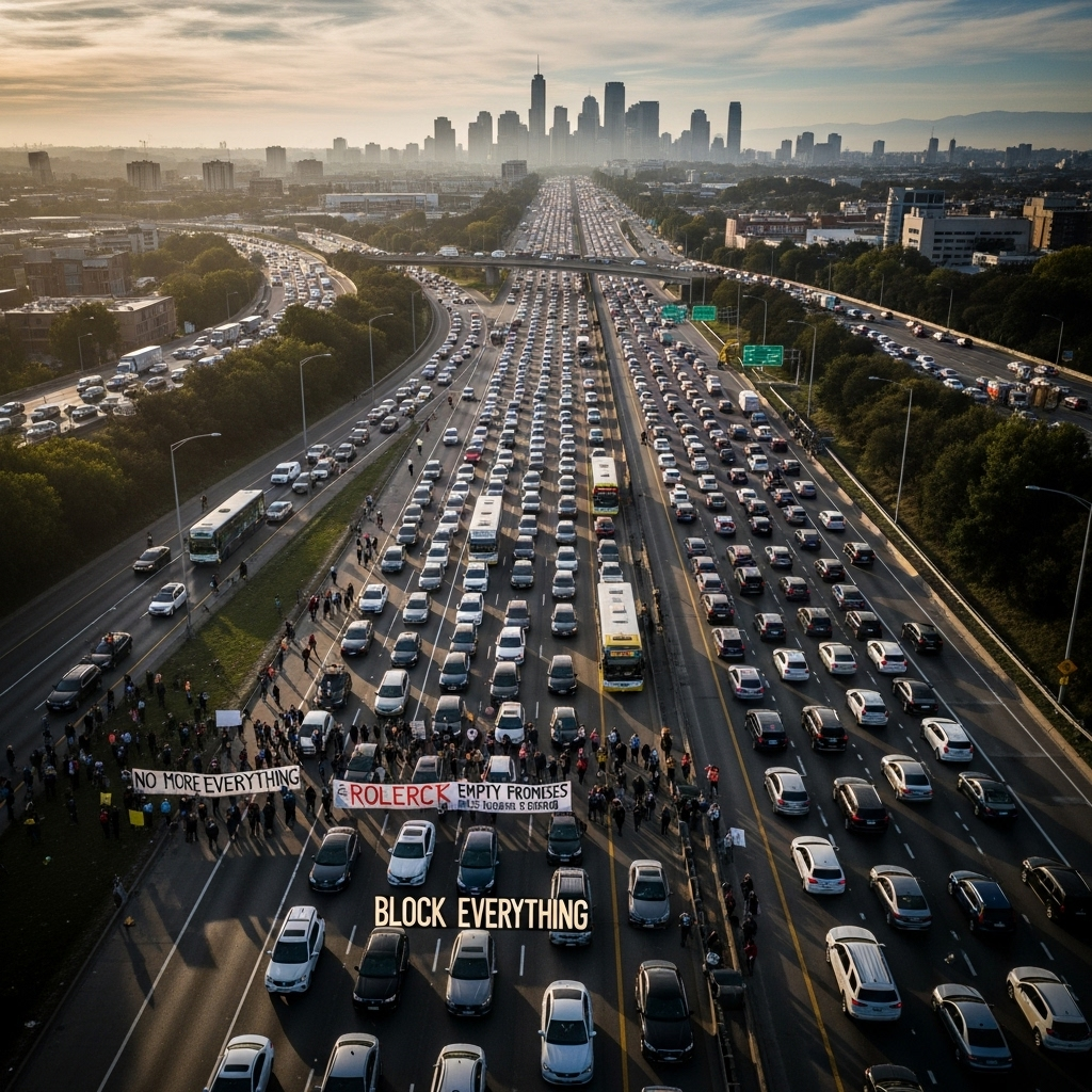 'Block everything' protests: Hundreds arrested in France 4 An aerial view showing the massive traffic jam caused by the 'block everything' protests near a major city.