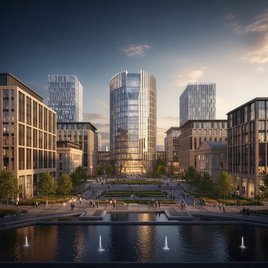 UK's First 'Super' University Created from 2026 Merger 2 An architectural rendering of the proposed central campus for the UK's first 'super' university.