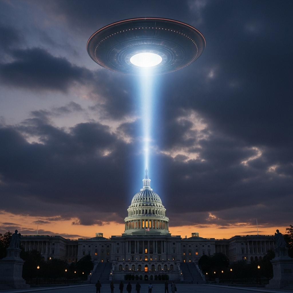 UFO Sighting: 3 Witnesses Testify at Capitol Hill Hearing 2 An artist's dramatic rendering of a ufo sighting over the Capitol Building in Washington D.C.