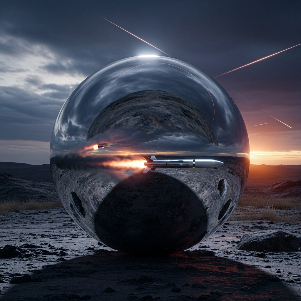 Mystery Orb: 1 New UFO Video Shows US Missile Fired 3 An artist's rendering of the metallic mystery orb reflecting the sky and missile