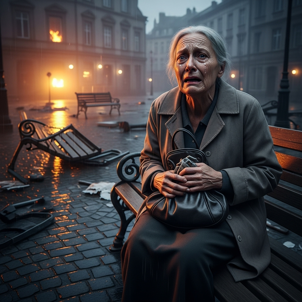 Pension Queue Struck: 23 Killed in Ukraine by Russia 4 An elderly woman sits on a bench, a look of despair after the attack on the pension queue.