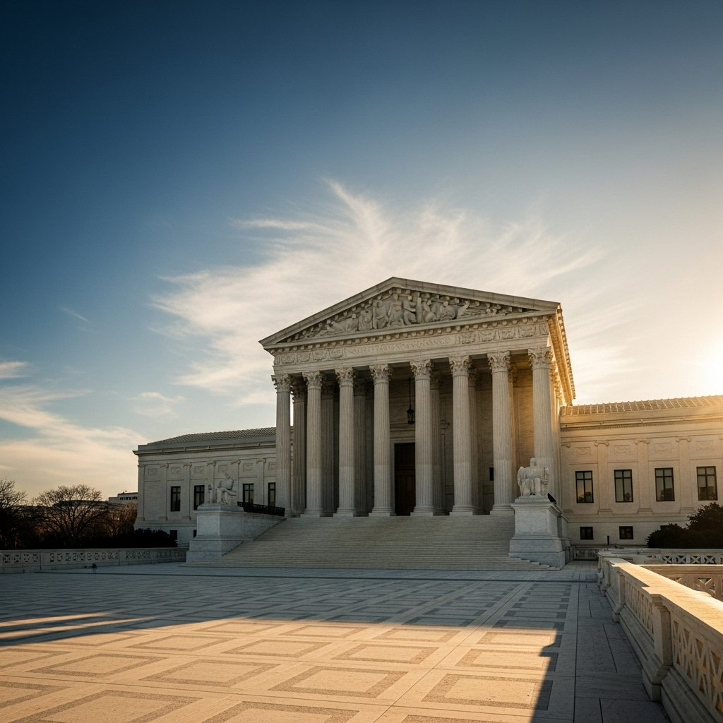 Supreme Court: 5 Insights from Amy Coney Barrett's Tour 3 An exterior wide shot of the United States supreme court building on a clear day.