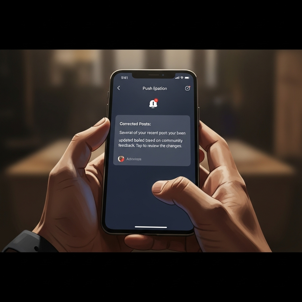 Corrected posts: 2 new alert features from Meta's update 3 An illustration of a user receiving a push notification about corrected posts on their mobile device.