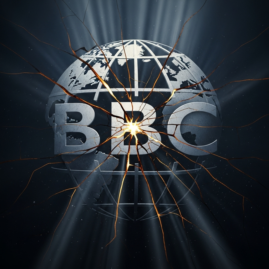 BBC Chief: 3 Scandals Prompt 'Irreplaceable' Warning 3 An illustration showing a damaged BBC logo with cracks, symbolizing the scandals affecting the corporation and its chief.