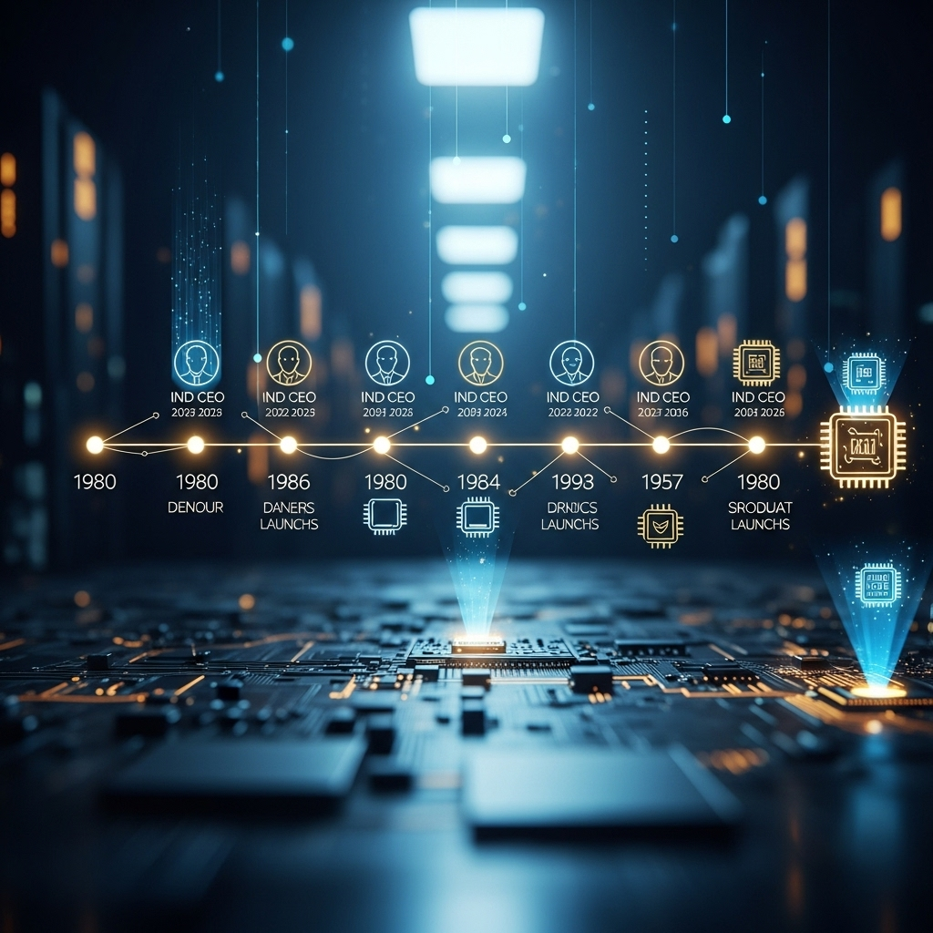 Intel’s Chief Executive of Products Departs in 2024 Shakeup 3 An infographic timeline showing the changes involving Intel’s chief executive team alongside key product launch dates.