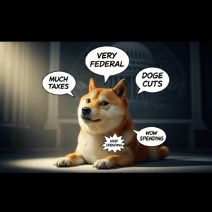 an internet meme showing the doge dog with text bubbles about federal doge cuts and government spending 0