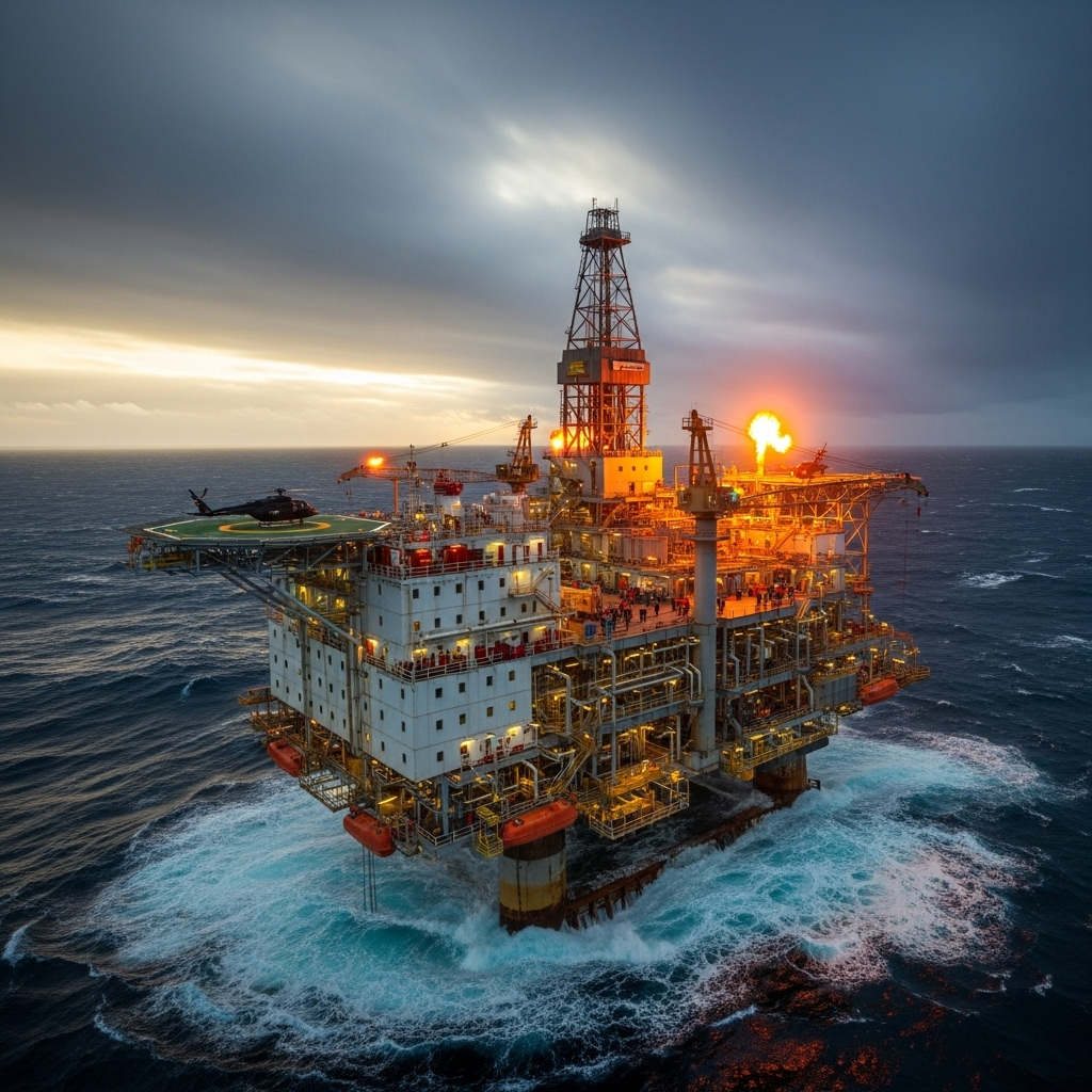 Tight Vote: 1 Major Outcome of Norway's Election 4 An offshore oil rig operating under a dramatic sky in Norway's North Sea.