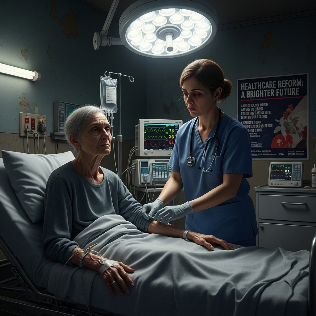 Big Promises: 3 Major Challenges for Canada's PM 4 An older person receiving care from a nurse, highlighting the healthcare system's strain and the big promises made for its reform.