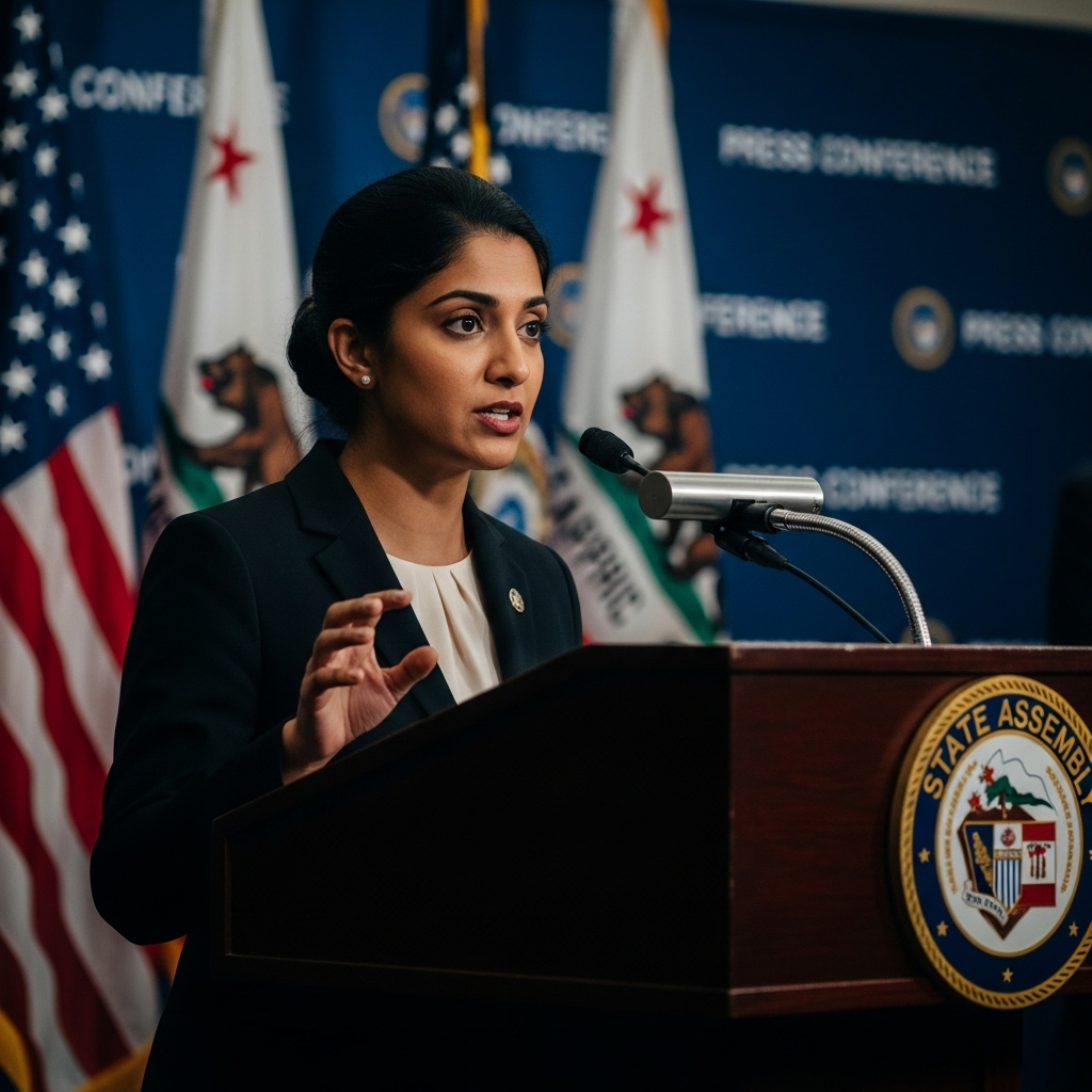 9/11 Responder's Wife Blasts Mamdani's Twitch Link 4 Assemblymember Zayan Mamdani speaking at a podium during a press conference.