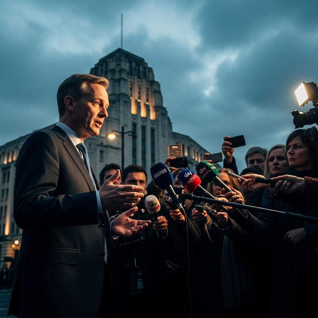 BBC Chief: 3 Scandals Prompt 'Irreplaceable' Warning 2 BBC chief, Tim Davie, speaking to journalists outside the BBC's Broadcasting House in London.