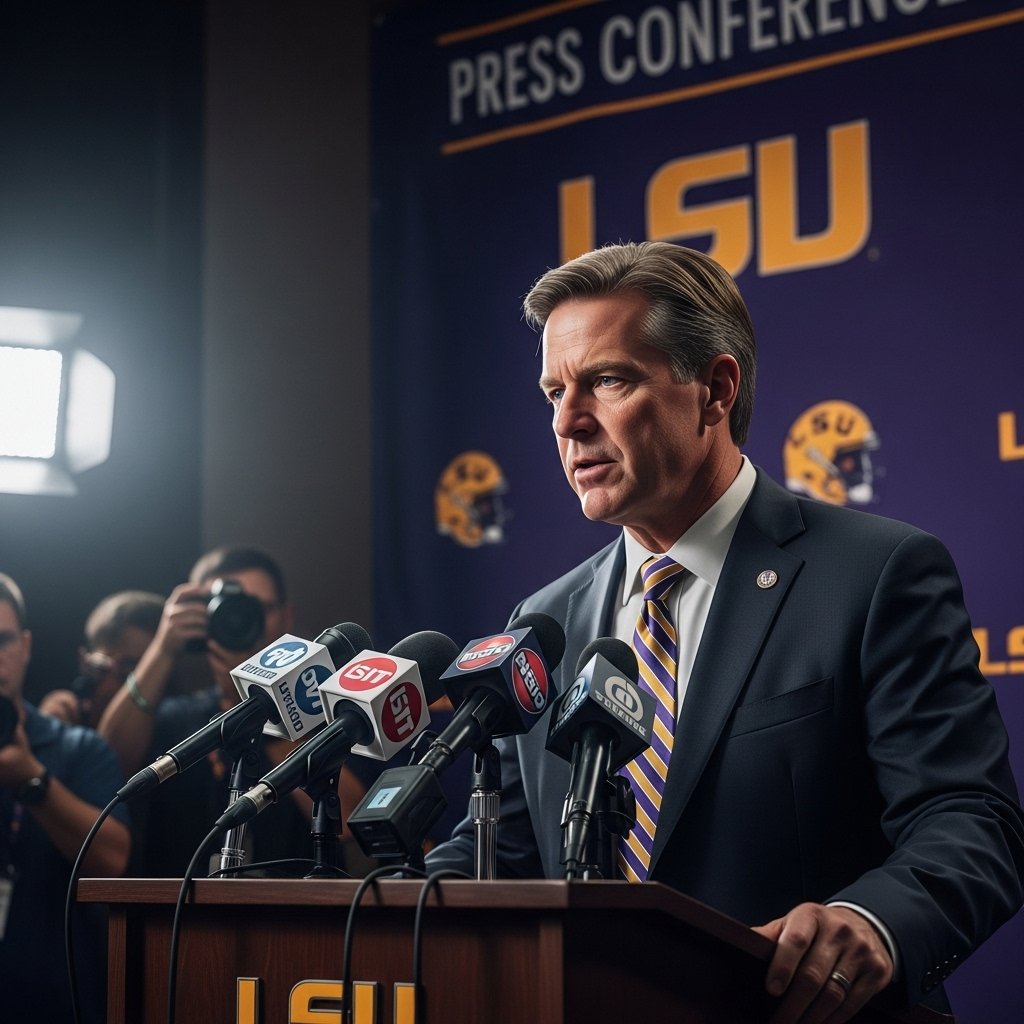 Sideline Scuffle: 2 Players Involved in Brian Kelly's Mix-up 4 Brian Kelly standing at a podium during a press conference to address the sideline scuffle.