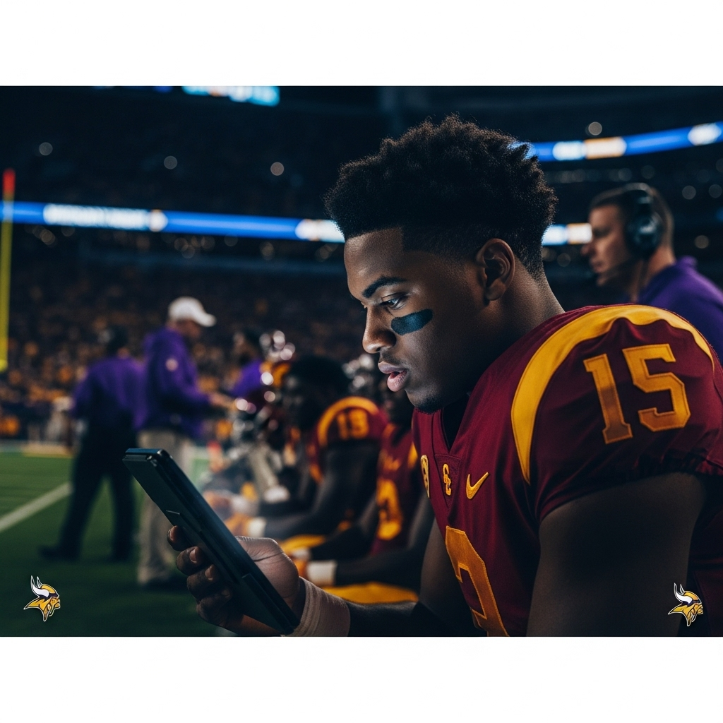 primetime mnf versus vikings: Caleb Williams' #1 Cause 2 Caleb Williams looks at a tablet on the sidelines during the primetime mnf versus vikings game.