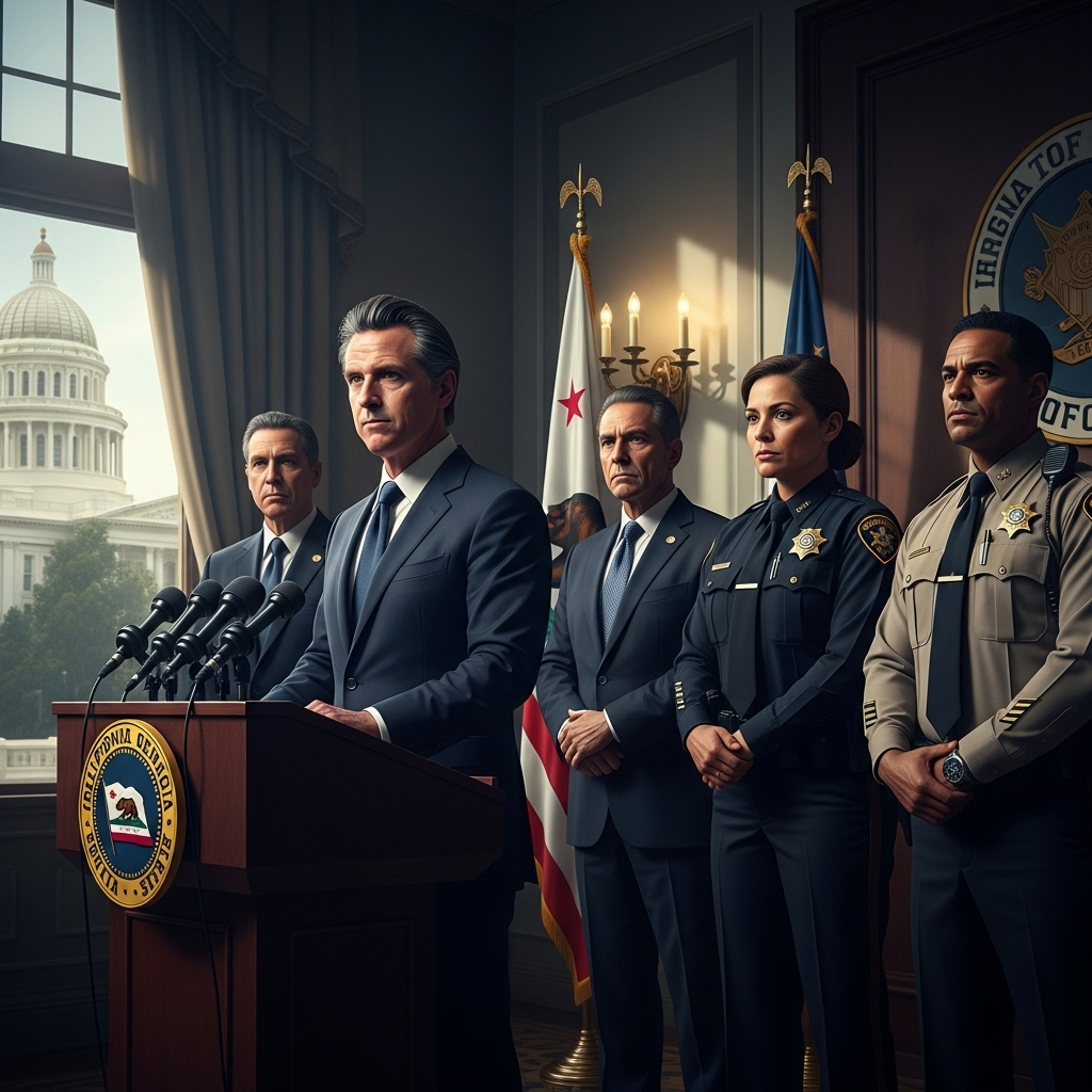 Dem governors: 5 states see new crime crackdowns now 2 California's dem governors and law enforcement officials at a press conference about retail theft.