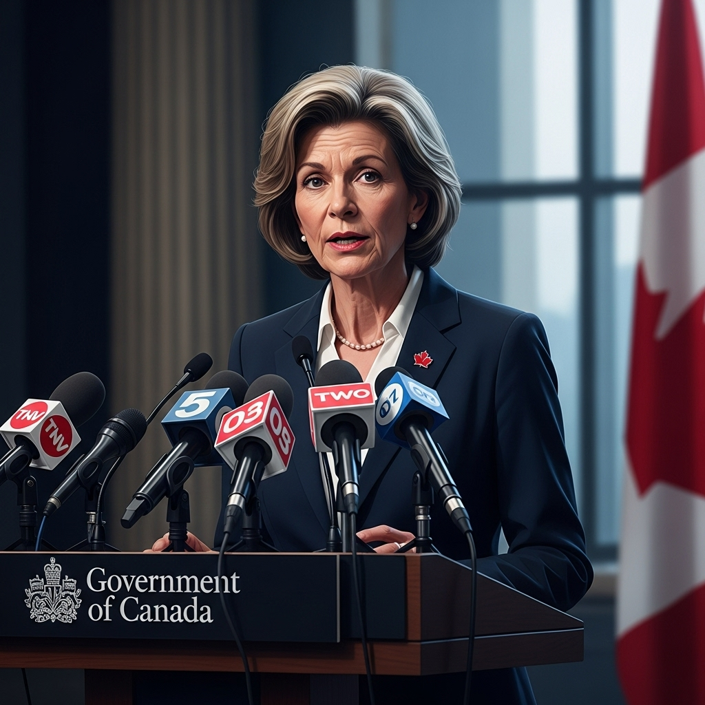 foreign minister: Canada's 1 Big Israel Policy Question 3 Canada's current foreign minister speaking at a press conference about international relations and policy decisions.