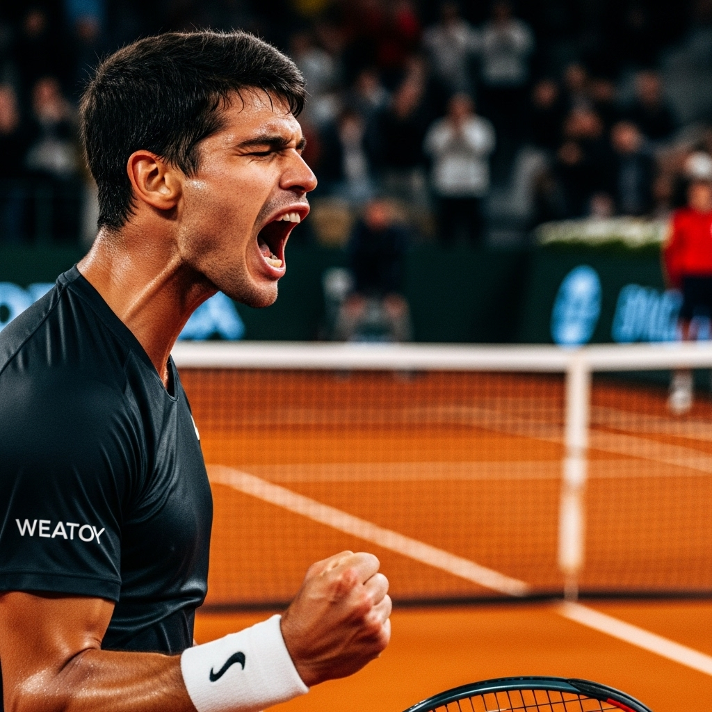 second us open: Alcaraz Beats Sinner in 5-Set Thriller 3 Carlos Alcaraz lets out a triumphant roar after winning a crucial point against Jannik Sinner.