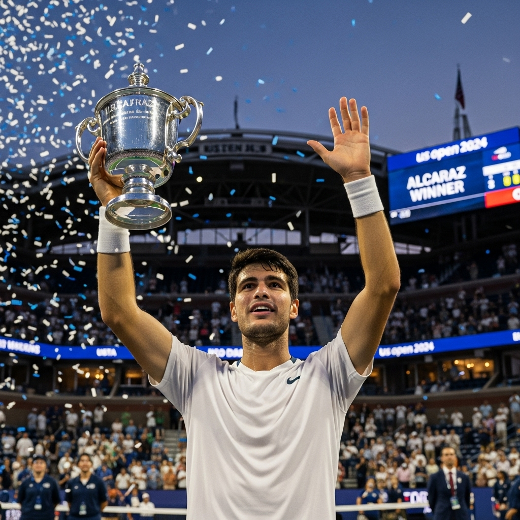 Wins U.S. Open: 5 Facts About Alcaraz's 2024 Victory 2 Carlos Alcaraz lifts the trophy after he wins U.S. Open 2024 in New York.