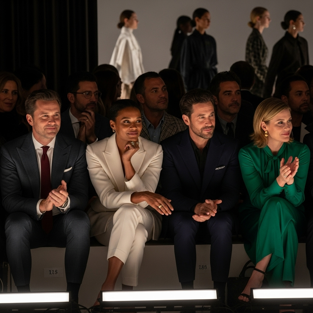 Todd Snyder Spring 2026: 10+ Stars at the Runway Show 3 Celebrities sitting in the front row at the Todd Snyder Spring fashion show.