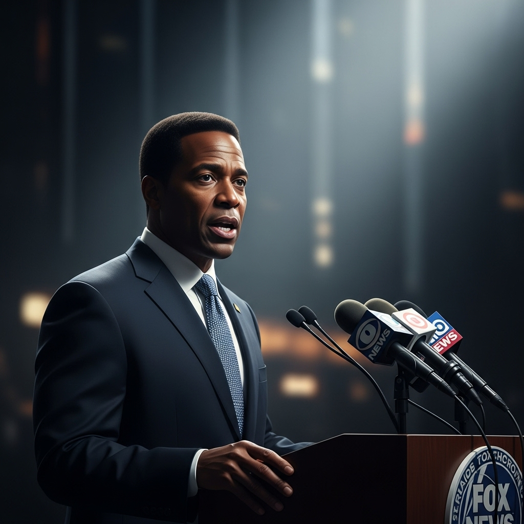 Fox News Opinion: 3 Takes on Chicago, Taylor & Travis 3 Chicago Mayor Brandon Johnson at a podium, a key figure in many fox news opinion articles on urban policy.