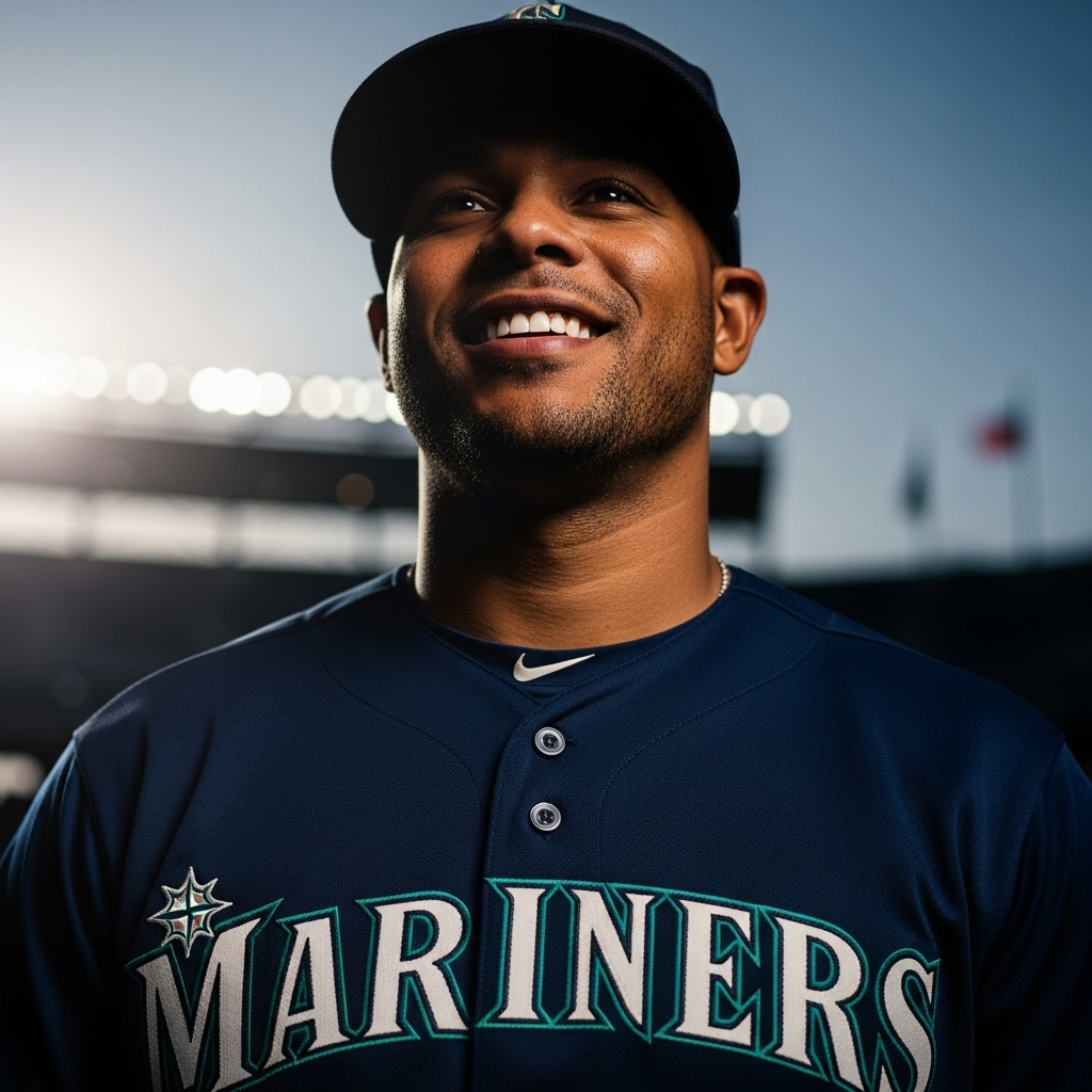 Julio Rodriguez's Top 5 Highlights: The Incredible Catch 4 Close-up of Julio Rodriguez smiling in his Seattle Mariners uniform.