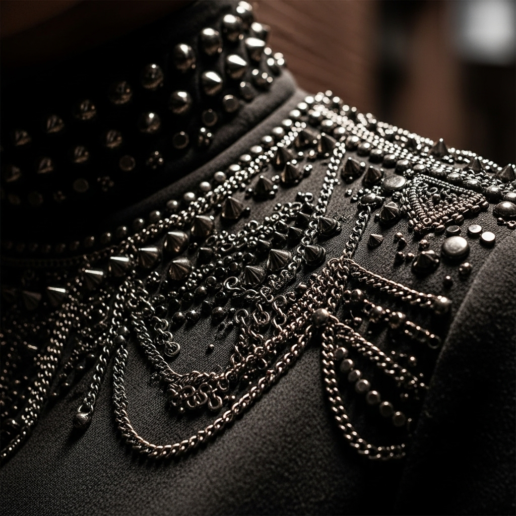 dressed-up downtown cool: 10 Styles for City Nights 3 Close-up on the details of a statement top, an essential piece for a dressed-up downtown cool wardrobe.