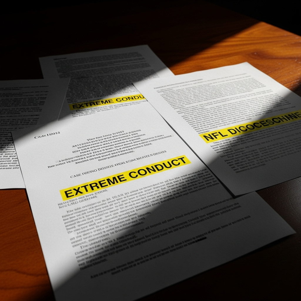 'extreme' conduct': 5 Shocking Claims in NFL Divorce 2 Court documents laid out on a table, highlighting the shocking details of the 'extreme' conduct in the NFL divorce.