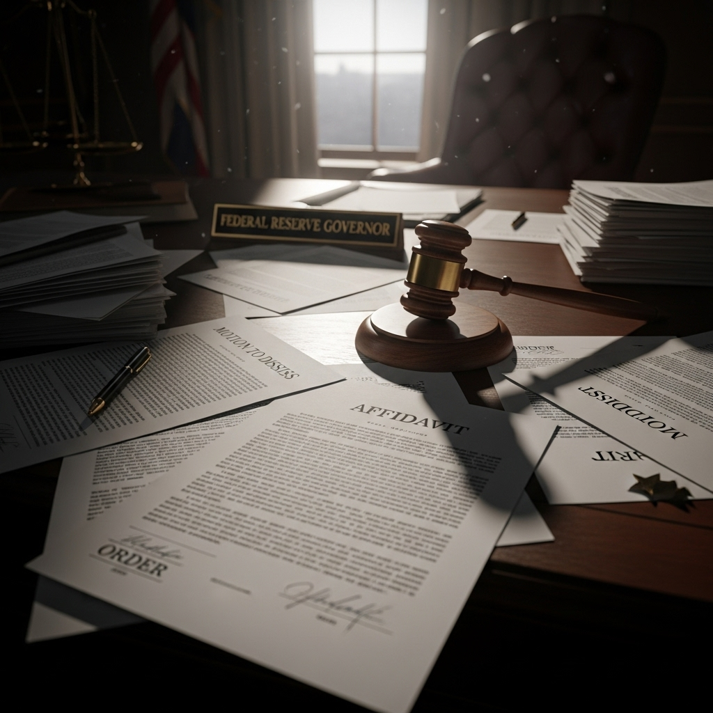 Trump’s Bid to Oust Fed Gov. Lisa Cook: 1 Judge Rules 2 Court documents on a desk with a gavel, representing the legal fight behind trump’s bid to oust a Federal Reserve governor.