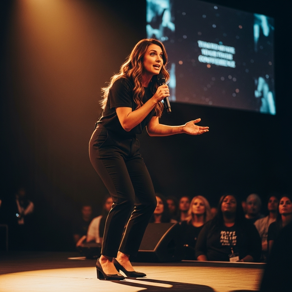 Demi Tebow: 2 Reasons She Praises Charlie Kirk's Legacy 2 Demi Tebow speaking passionately at a faith-based conference.