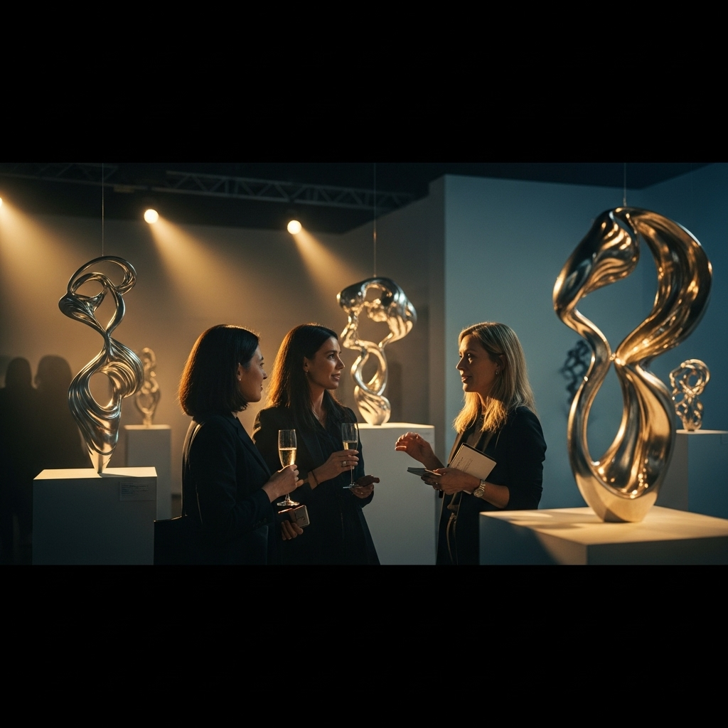 Leslie Bibb & 10 More Stars at the Grace Ling Event 3 Designer Grace Ling speaking with guests, with her unique sculptural designs visible in the background.