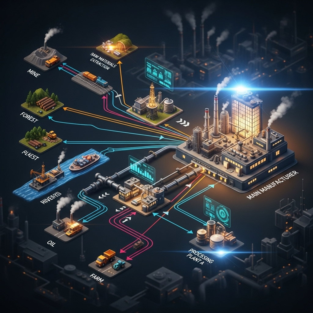 5 Things That Explain the Hyundai Immigration Debacle 2 Diagram showing a complex factory supply chain leading to a main manufacturer.