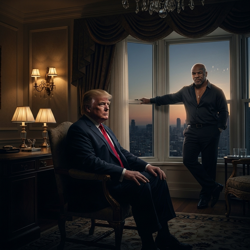 Mixed reception for Trump at 2023 US Open with celebs 3 Donald Trump in his suite with Mike Tyson, illustrating the celebrity element of his mixed reception.