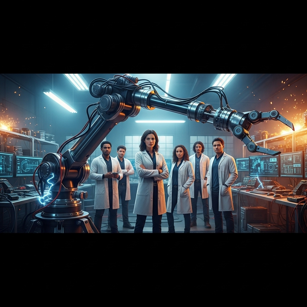 Rendezvous Robotics Secures $3M for Space Infrastructure 4 Dr. Elara Vance and the Rendezvous Robotics team standing in front of a prototype robotic arm in their engineering lab.