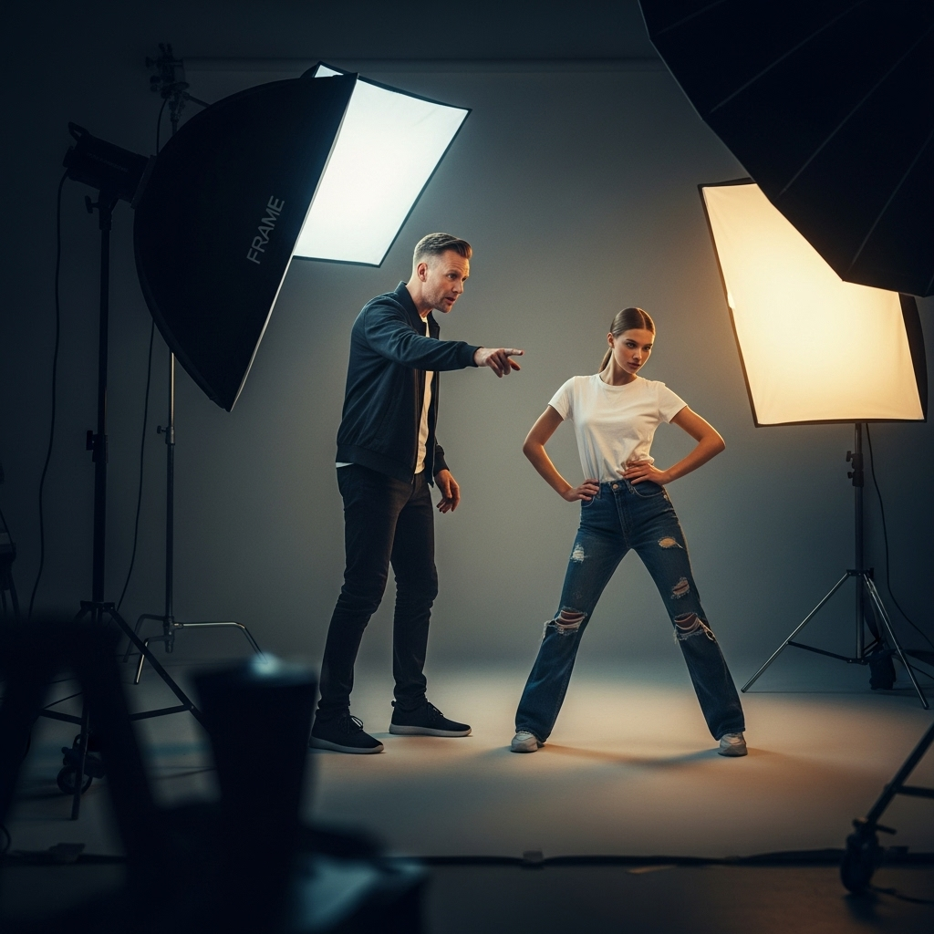 Erik Torstensson: 5 Facts About the FRAME Co-Founder 3 Erik Torstensson on set during a FRAME photoshoot, directing a model.