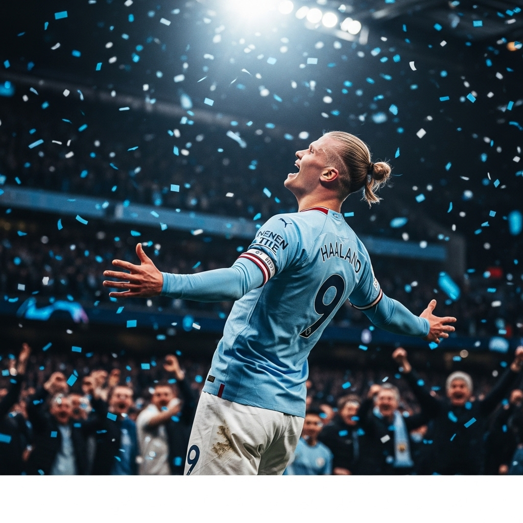 Derby Win: Haaland's 2 Goals Seal Manchester Dominance 2 Erling Haaland celebrating one of his goals during the decisive derby win for Manchester City.