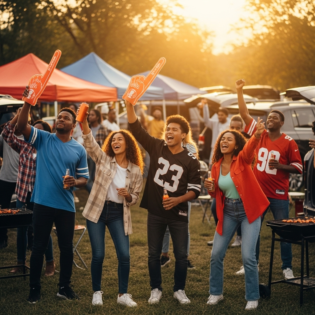 cw profile grows with top 25 college football matchup 4 Fans cheering at a tailgate party, a new demographic contributing to the evolving cw profile.