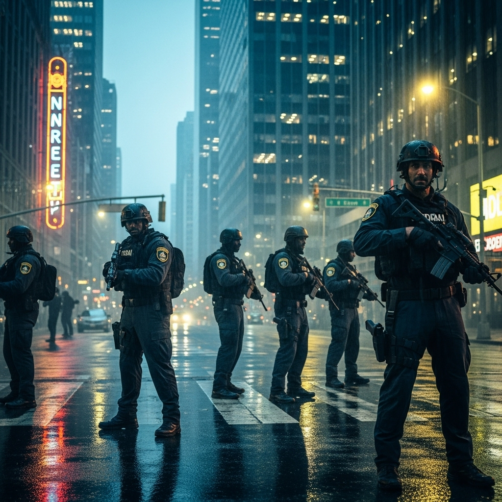 Trump's New Order: 3 Ways It Targets Liberal Cities 4 Federal agents in tactical gear standing on a city street, a potential outcome of Trump's new order.