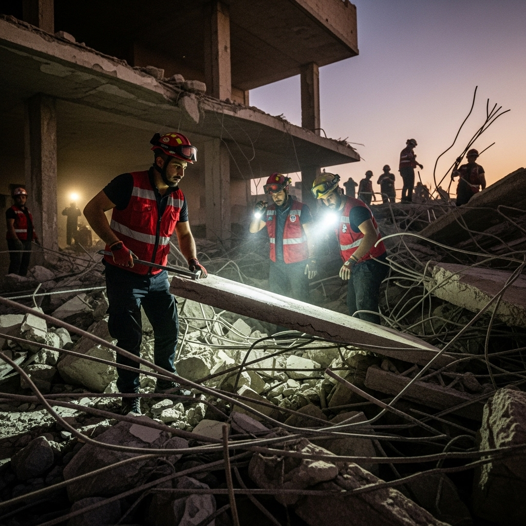 Reported Strike: 2 Major Incidents Unfold in Gaza/Ukraine 2 First responders working through rubble after a reported strike in Khan Younis, Gaza.