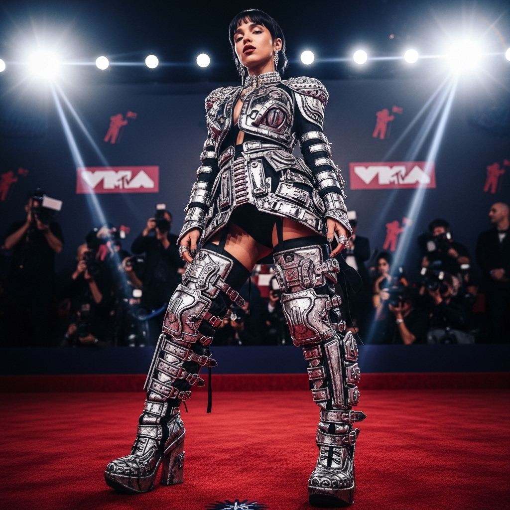 Custom Windowsen Boots: FKA Twigs' 1 Wild VMAs Look 2 FKA Twigs posing on the VMAs red carpet wearing her dramatic custom windowsen boots.