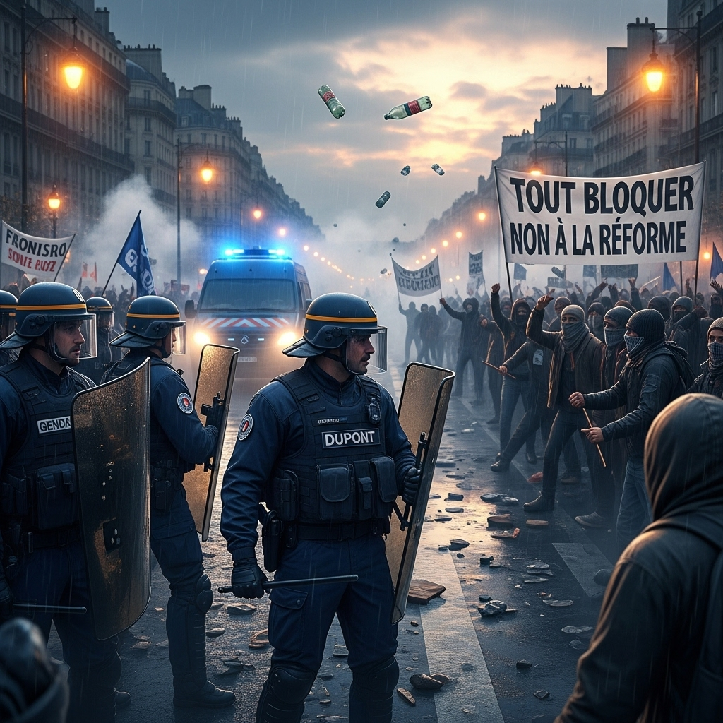 'block everything' protests: France sees hundreds arrested 3 French Gendarmerie facing off against demonstrators during the 'block everything' protests.