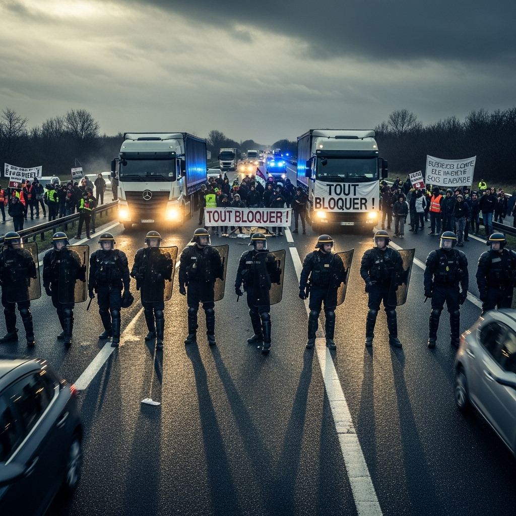'Block Everything' Protests: French Police Arrest Hundreds 3 French Gendarmerie in riot gear facing off against participants of the 'block everything' protests on a highway.