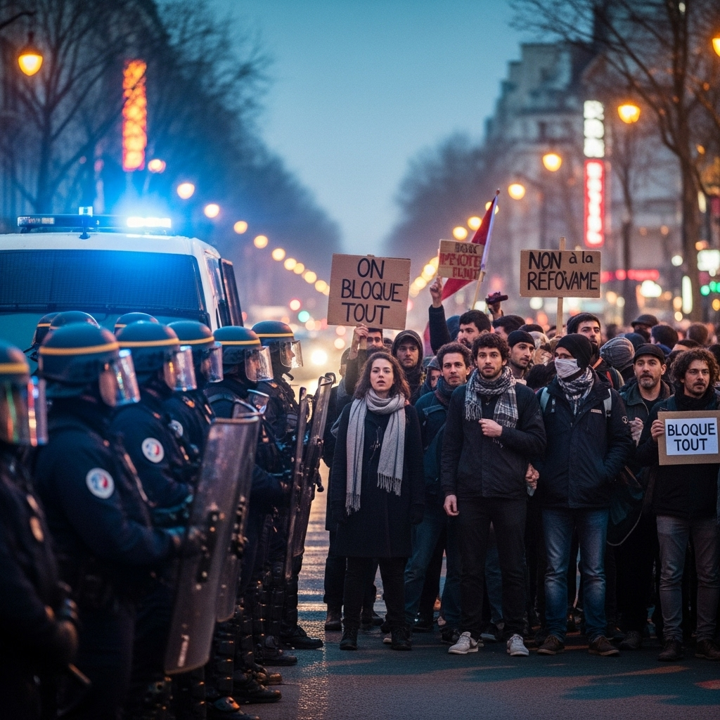 'Block Everything' Protests: Over 200 Arrested in France 2 French police facing a line of activists during the 'block everything' protests in central Paris.