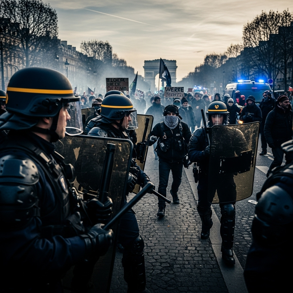 'Block Everything' Protests: France Sees 100s Arrested 2 French police forces confronting demonstrators during the 'block everything' protests in Paris.