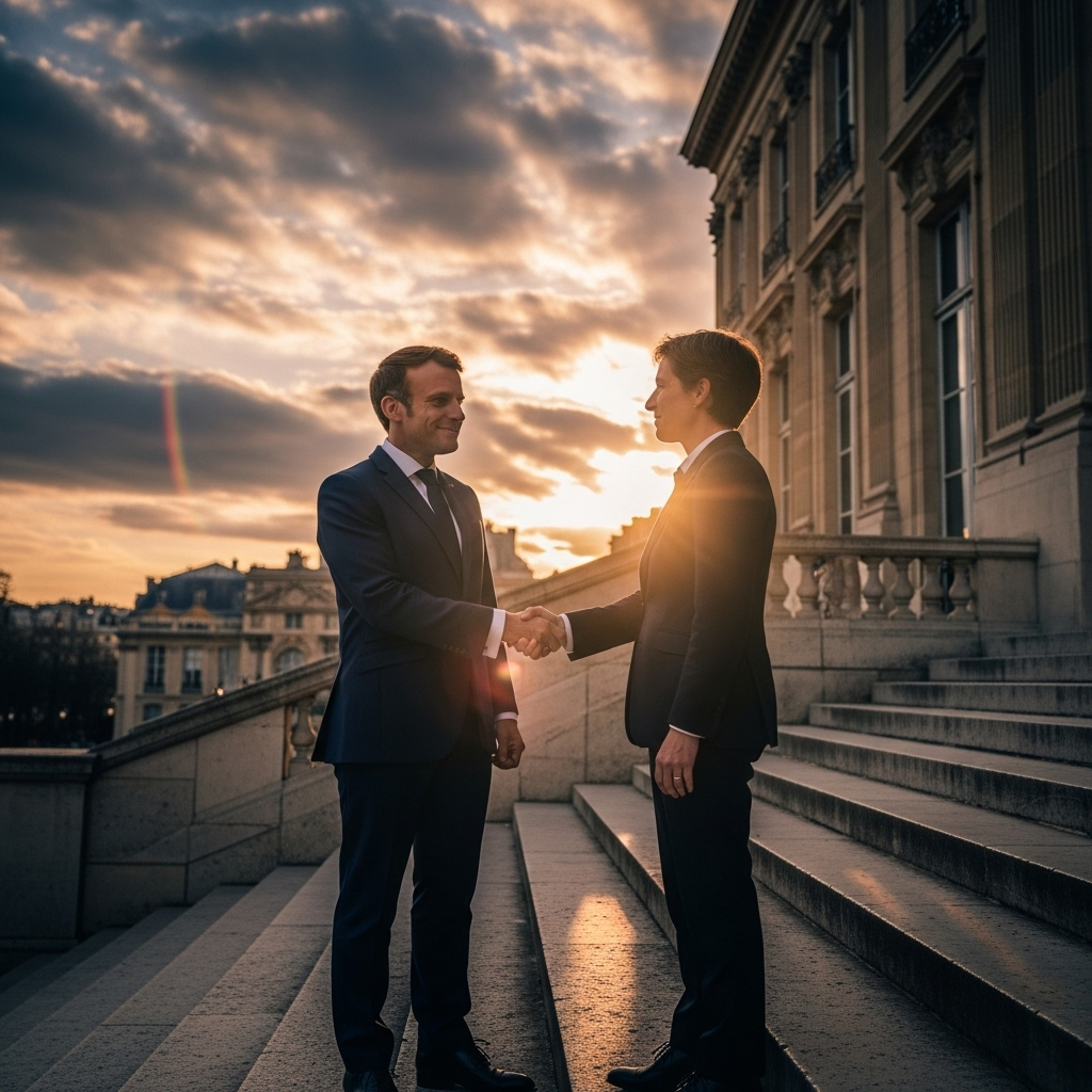New PM in France: 5 Key Challenges for Macron's Choice 2 French President Emmanuel Macron shaking hands with the new pm on the steps of the Matignon residence.