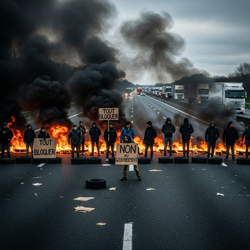 'block everything' protests: French police arrest 200+ 2 French protesters blocking a major highway during the 'block everything' protests with burning tires.