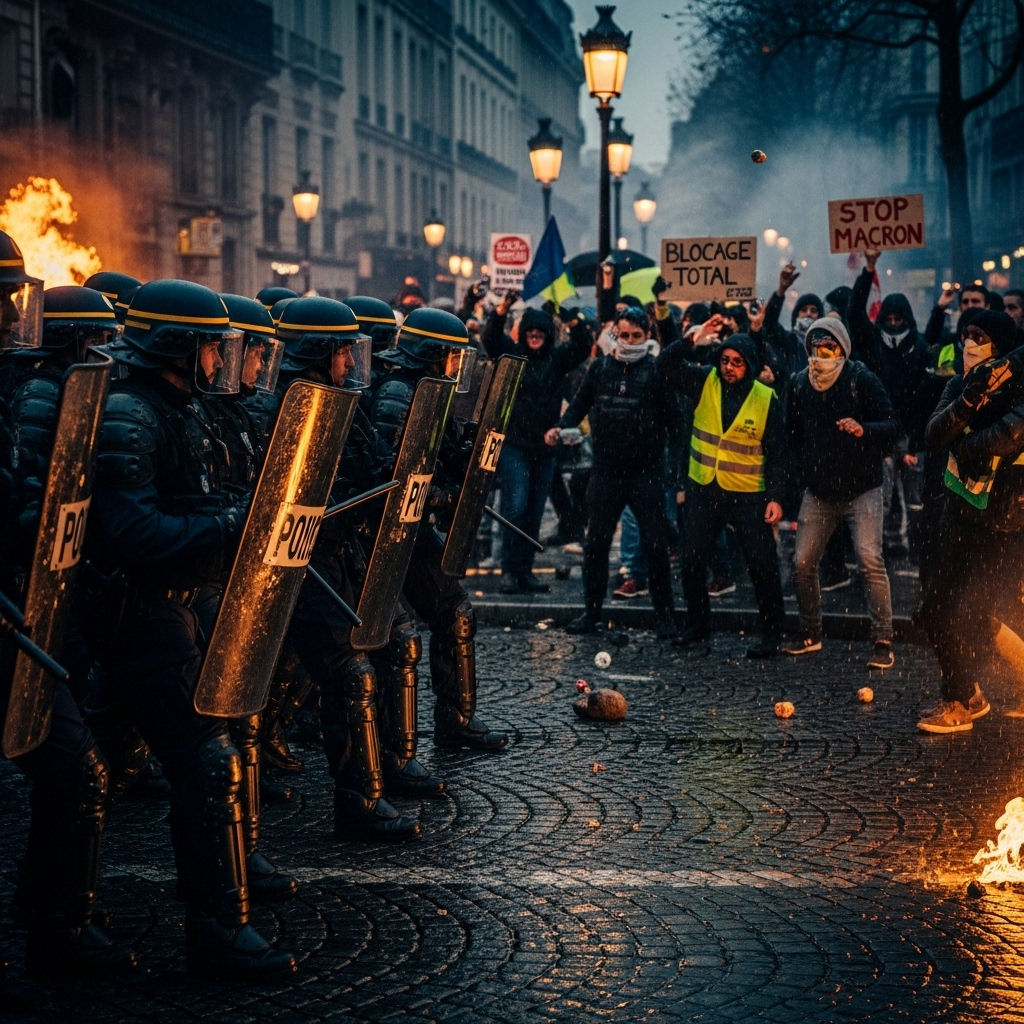 'Block Everything' Protests: Over 300 Arrested in France 3 French riot police confronting demonstrators at one of the 'block everything' protests.