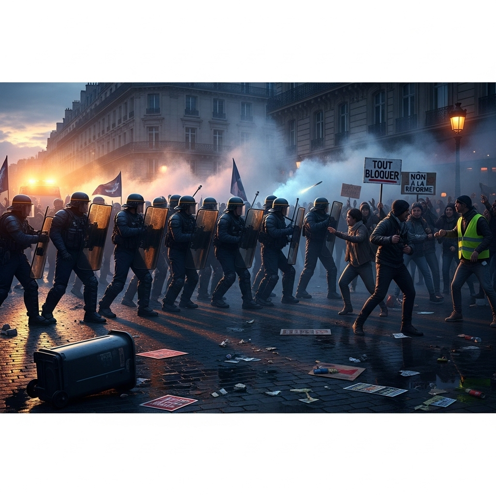 'Block everything' protests: Hundreds Arrested in France 3 French riot police confronting participants in the 'block everything' protests in Paris.