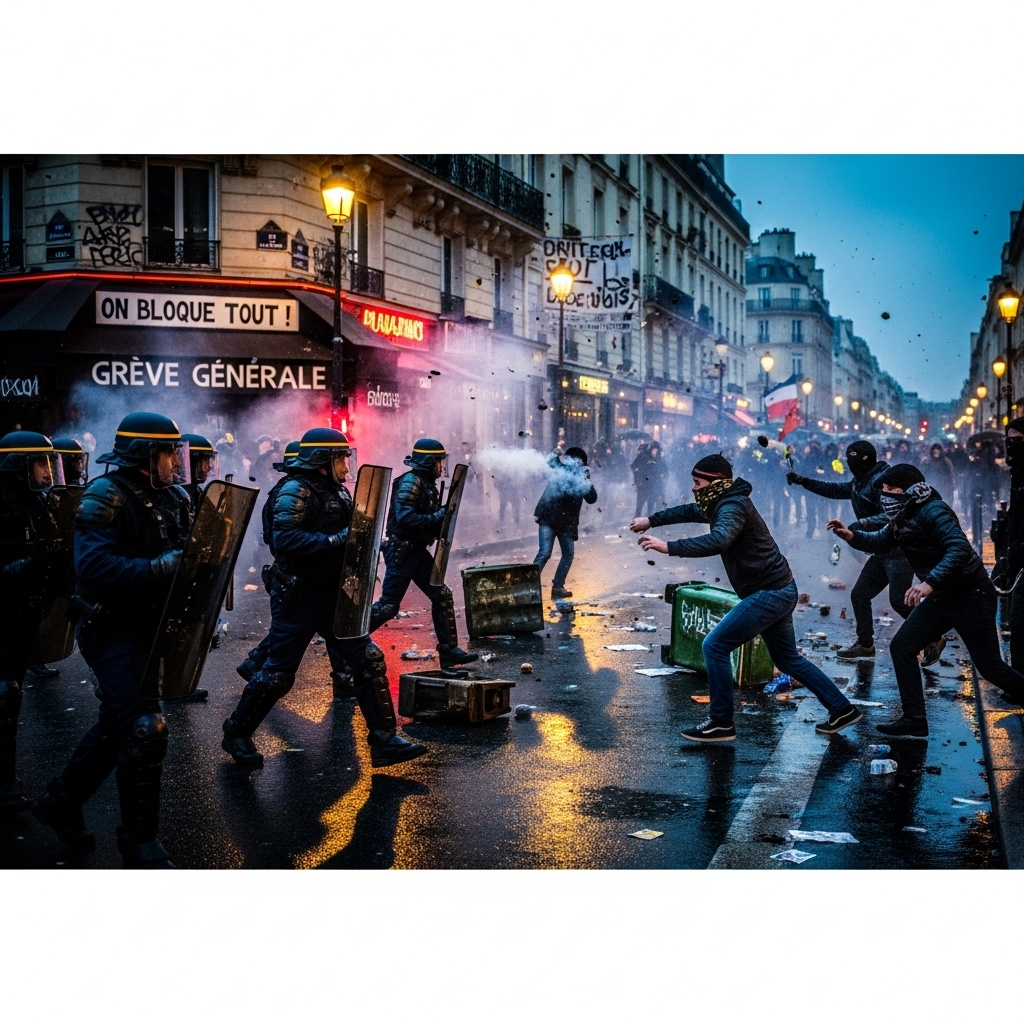 'block everything' protests: Over 300 Arrested in France 3 French riot police confronting participants of the 'block everything' protests on a city street in Paris.