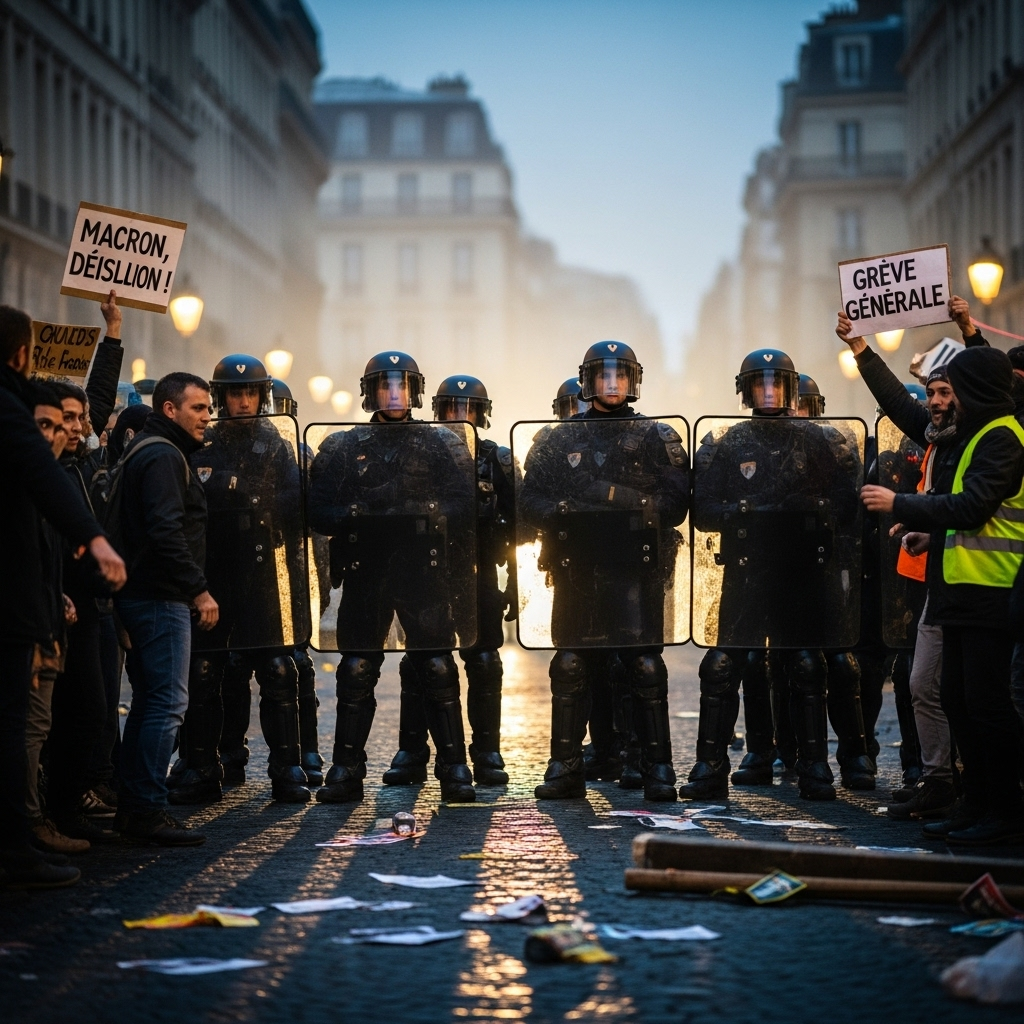 'Block everything' protests: Over 200 arrested in France 3 French riot police facing off against demonstrators during the 'block everything' protests.