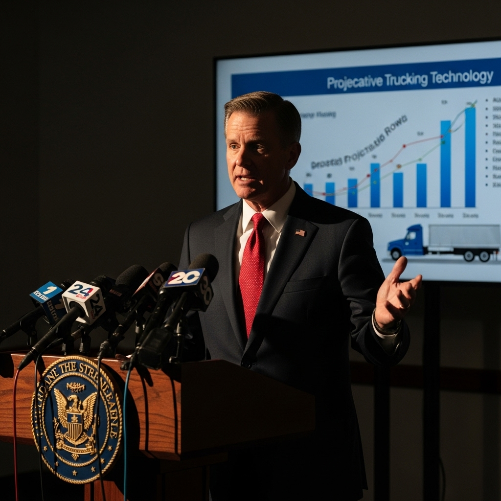 gov rick: 5 ways autonomous trucks drive prosperity 2 gov rick at a press conference discussing the future of autonomous trucking.