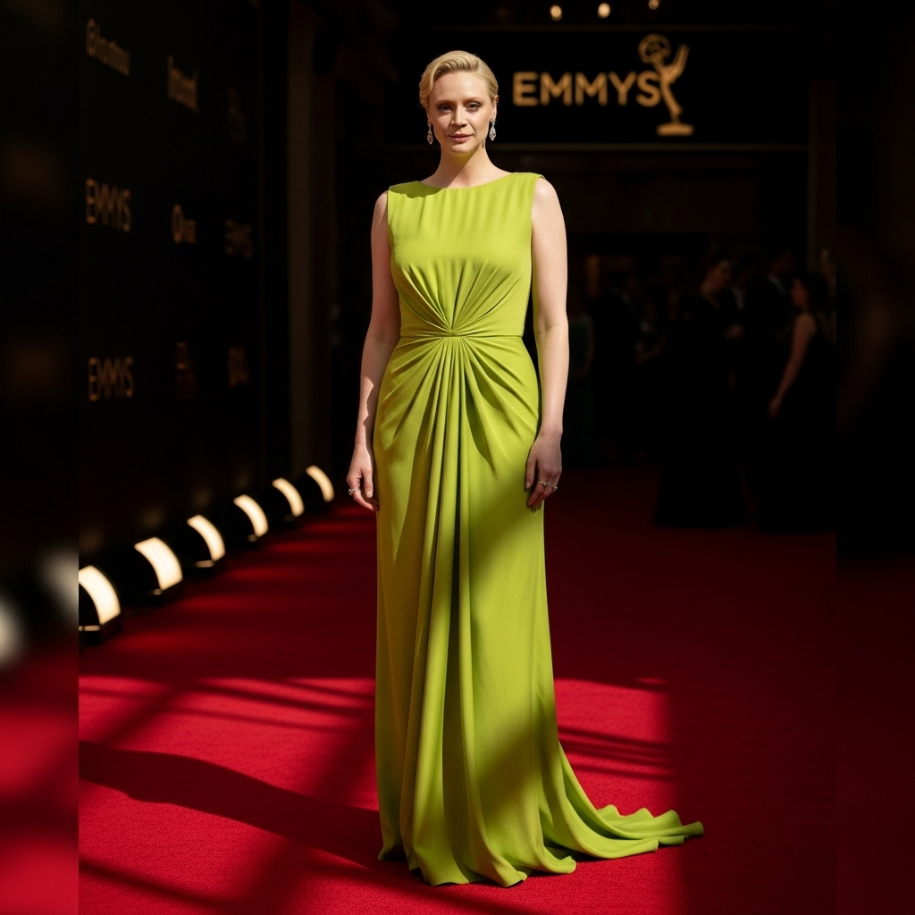 Miu Miu: Gwendoline Christie's 1 Stunning Emmy Look 2 Gwendoline Christie stuns on the Emmy red carpet in her statuesque chartreuse Miu Miu gown.